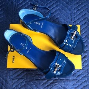 Fendi blue patent sandals size 10
